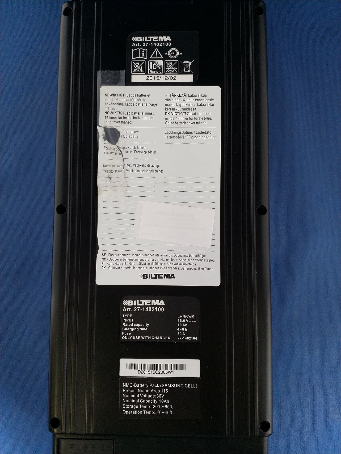 Biltema ja BADO Ares 115 "tarakka-akku" 36V 10Ah
